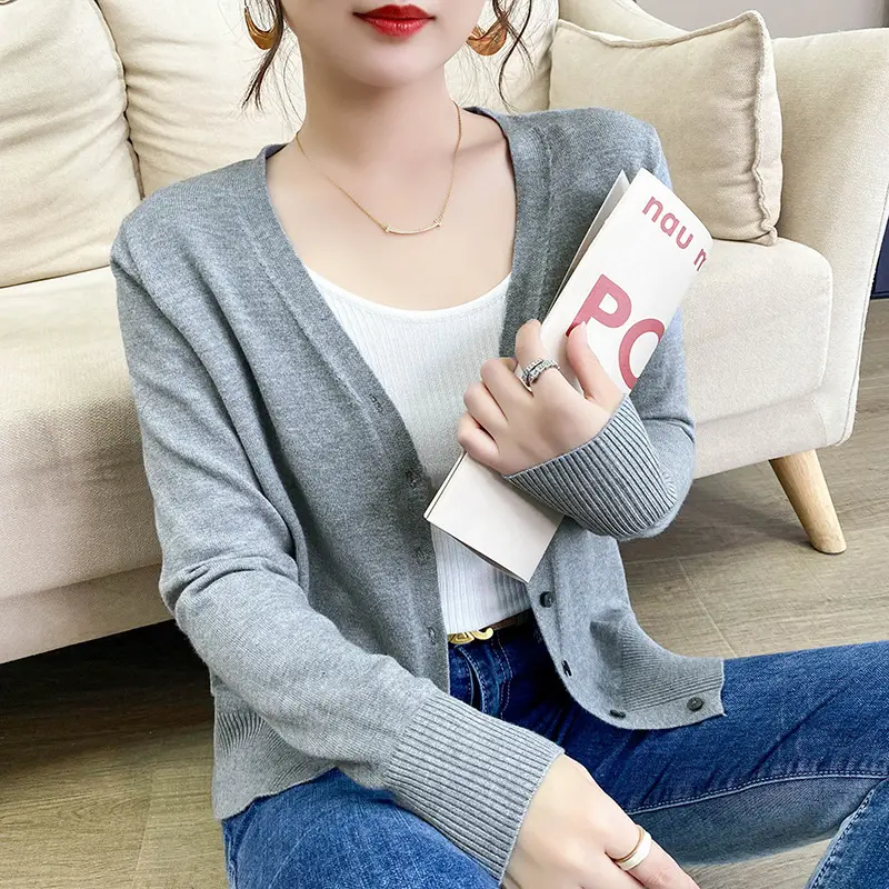 Women's Knitted V-Neck Cardigan Autumn Winter Wear - Image 2