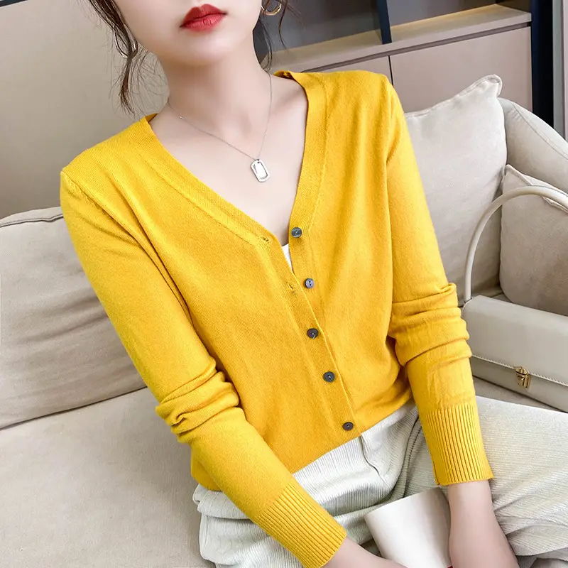 Women's Knitted V-Neck Cardigan Autumn Winter Wear - Image 5