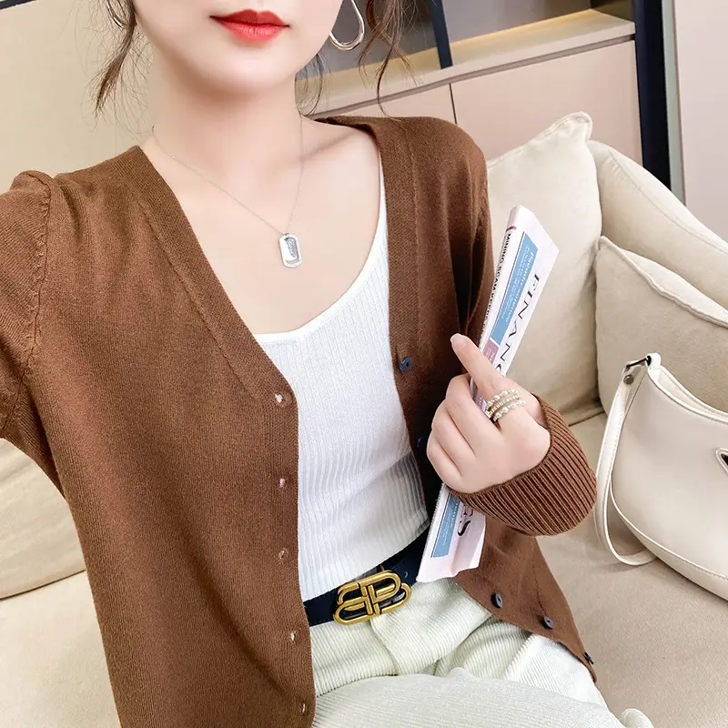 Women's Knitted V-Neck Cardigan Autumn Winter Wear - Image 7