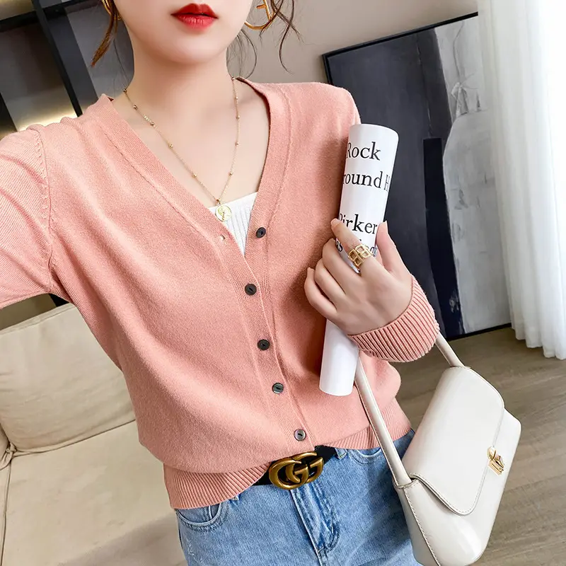 Women's Knitted V-Neck Cardigan Autumn Winter Wear - Image 8