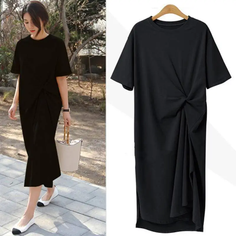 Korean Style Slim Fit Long T-Shirt Dress Large Summer - Image 5