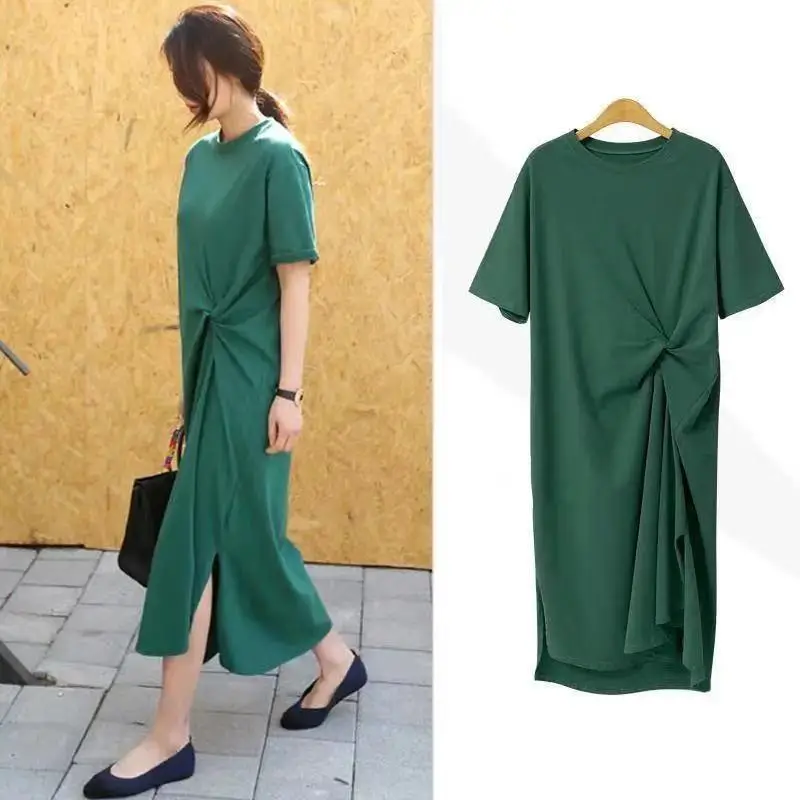 Korean Style Slim Fit Long T-Shirt Dress Large Summer — feature 4