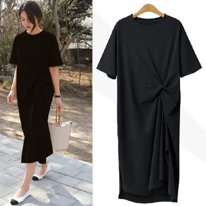 Korean Style Slim Fit Long T-Shirt Dress Large Summer - Image 2
