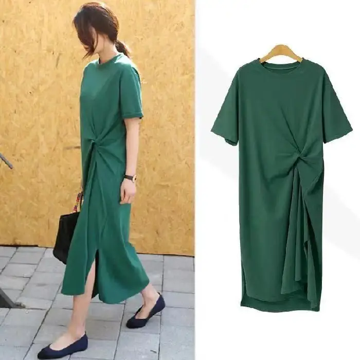 Korean Style Slim Fit Long T-Shirt Dress Large Summer - Image 3