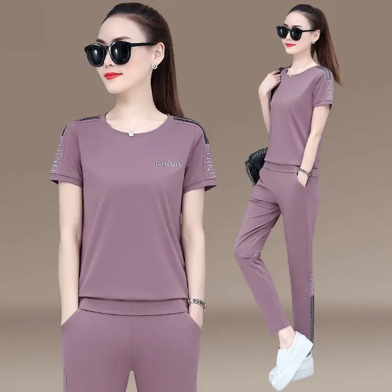 Women Red Casual Sports Suit Summer Two-Piece Loose Fit - Image 6