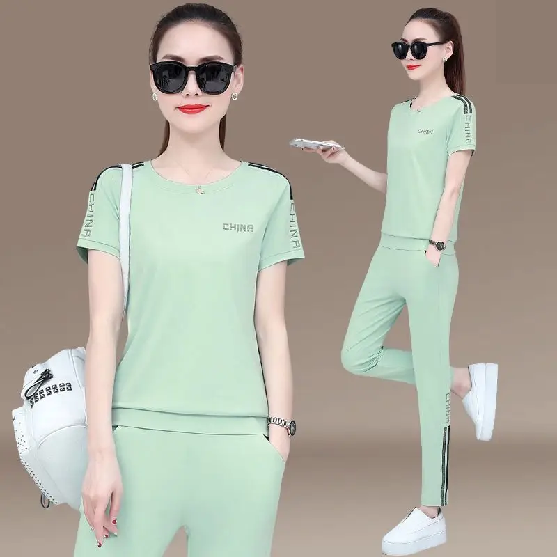Women Red Casual Sports Suit Summer Two-Piece Loose Fit - Image 8