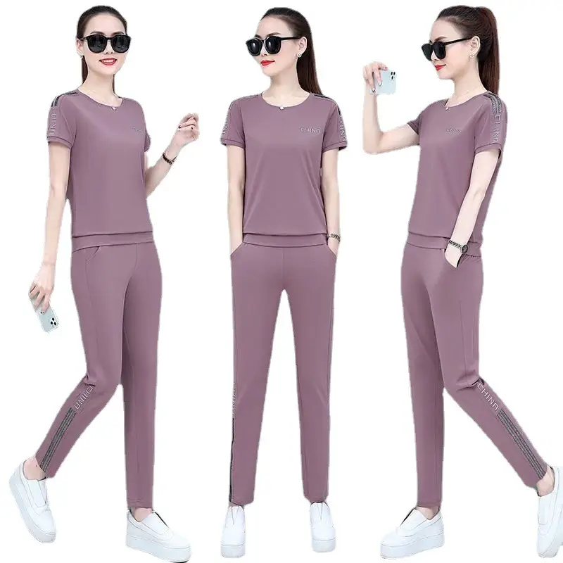 Women Red Casual Sports Suit Summer Two-Piece Loose Fit - Image 9