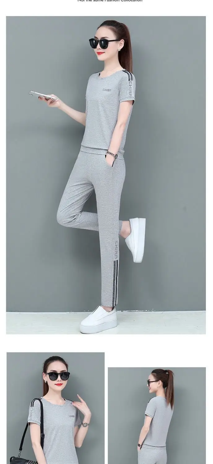 Women Red Casual Sports Suit Summer Two-Piece Loose Fit — feature 10