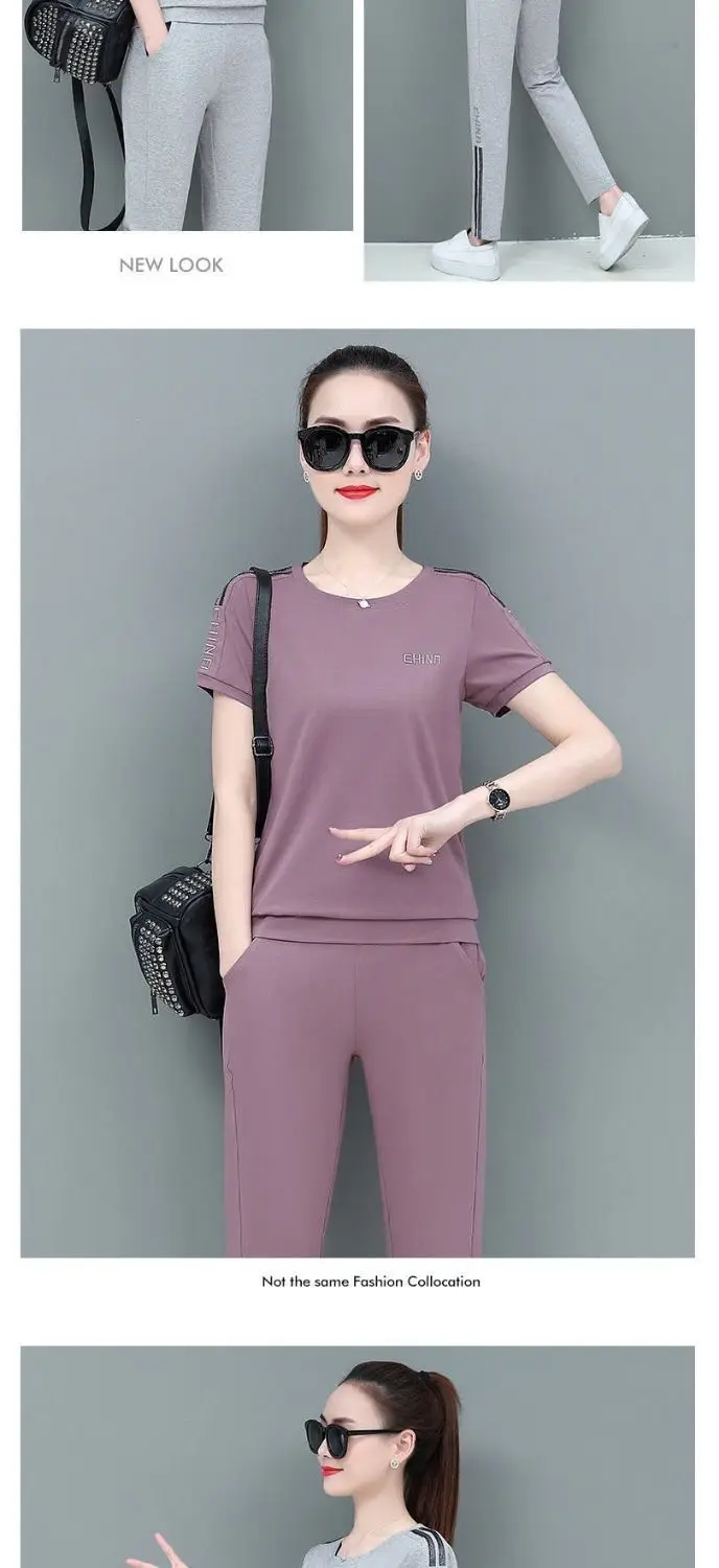 Women Red Casual Sports Suit Summer Two-Piece Loose Fit — feature 11