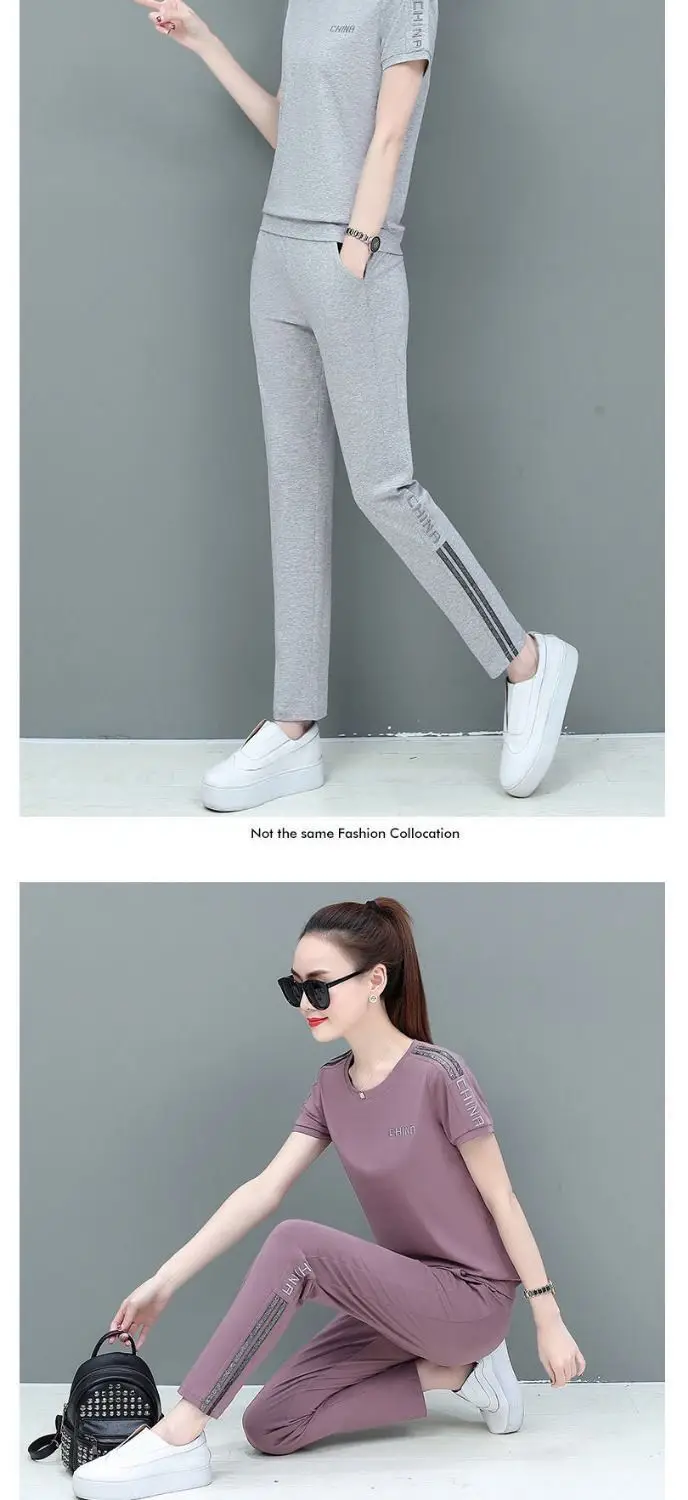 Women Red Casual Sports Suit Summer Two-Piece Loose Fit — feature 12