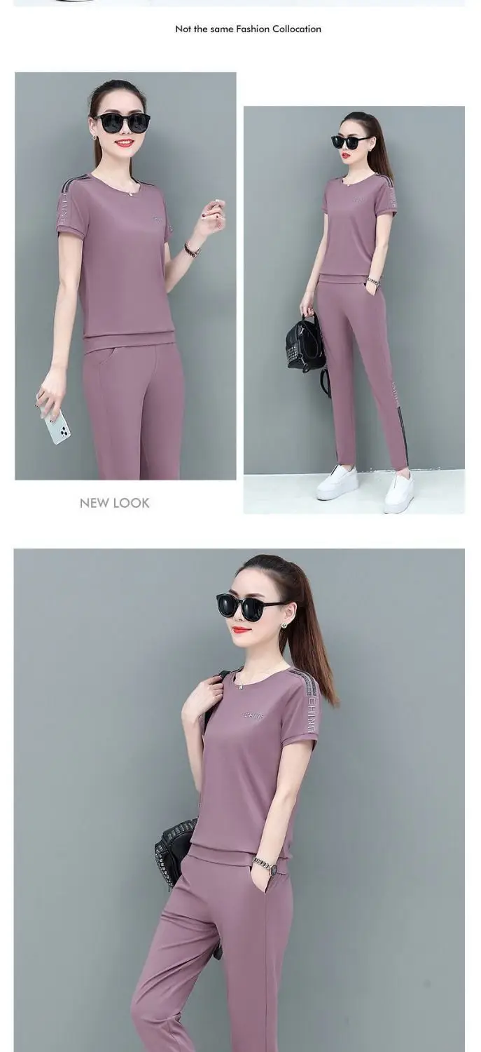 Women Red Casual Sports Suit Summer Two-Piece Loose Fit — feature 13