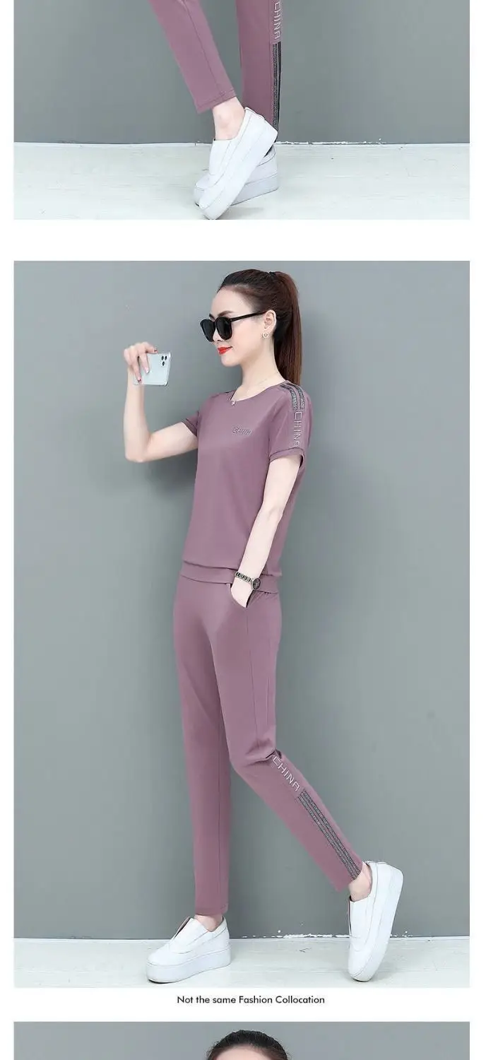 Women Red Casual Sports Suit Summer Two-Piece Loose Fit — feature 14