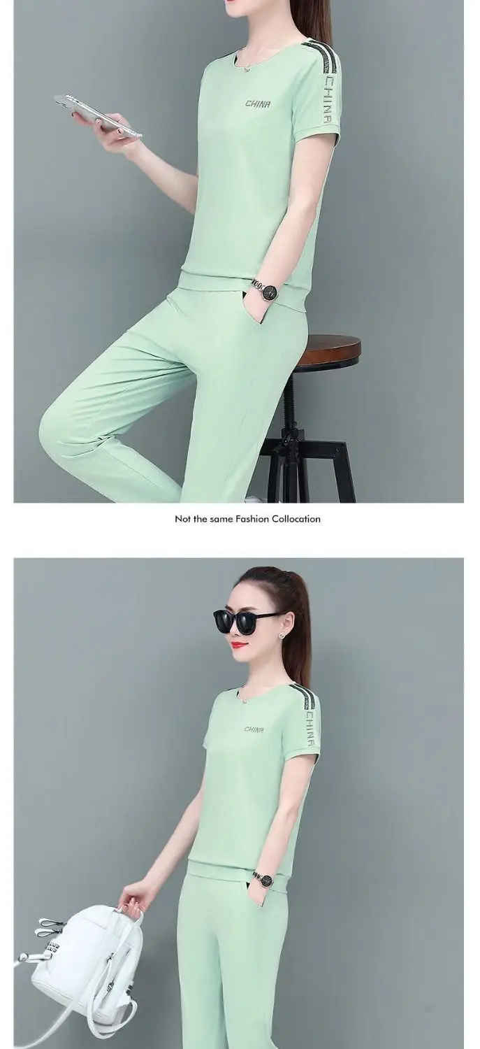 Women Red Casual Sports Suit Summer Two-Piece Loose Fit — feature 6