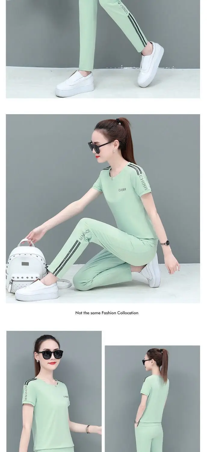 Women Red Casual Sports Suit Summer Two-Piece Loose Fit — feature 7