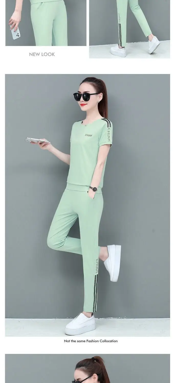 Women Red Casual Sports Suit Summer Two-Piece Loose Fit — feature 8