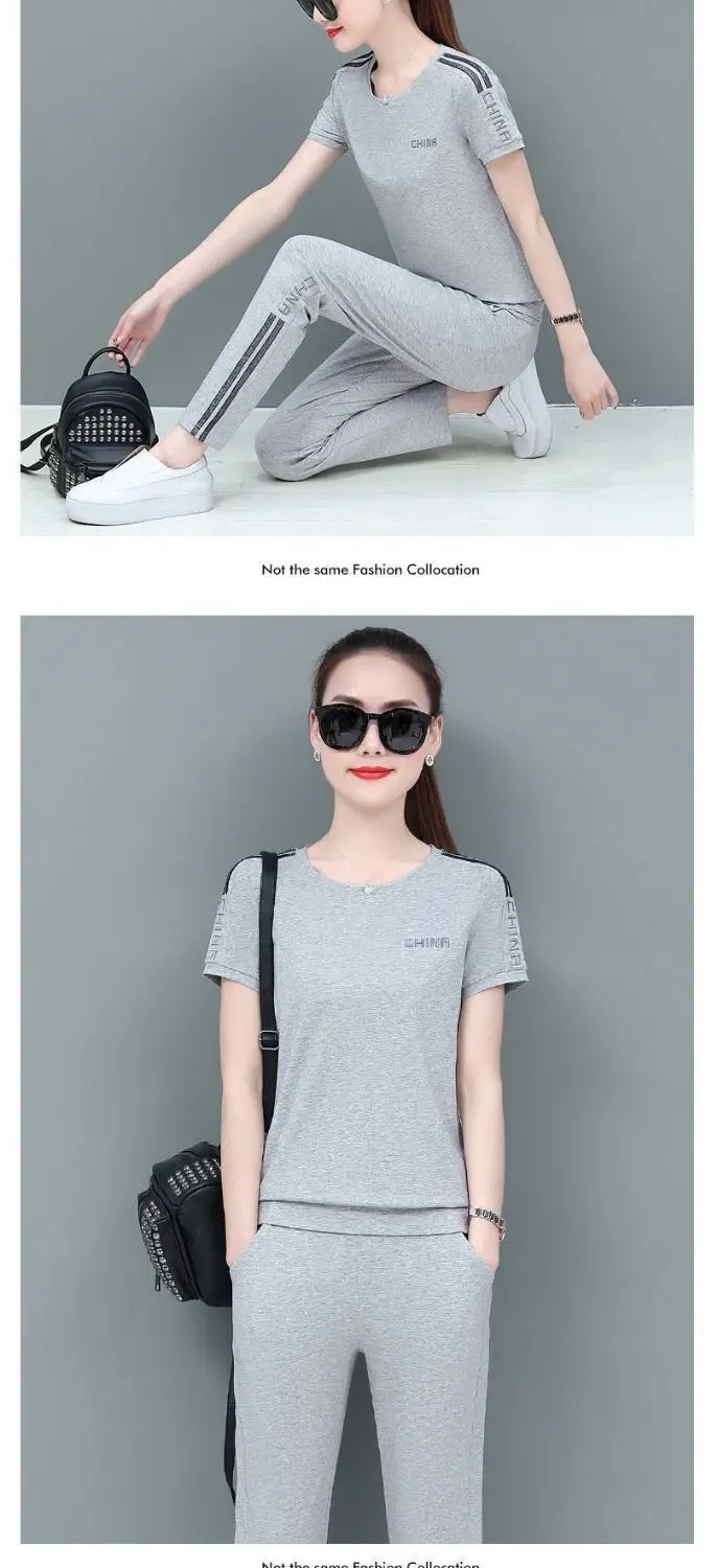 Women Red Casual Sports Suit Summer Two-Piece Loose Fit — feature 9