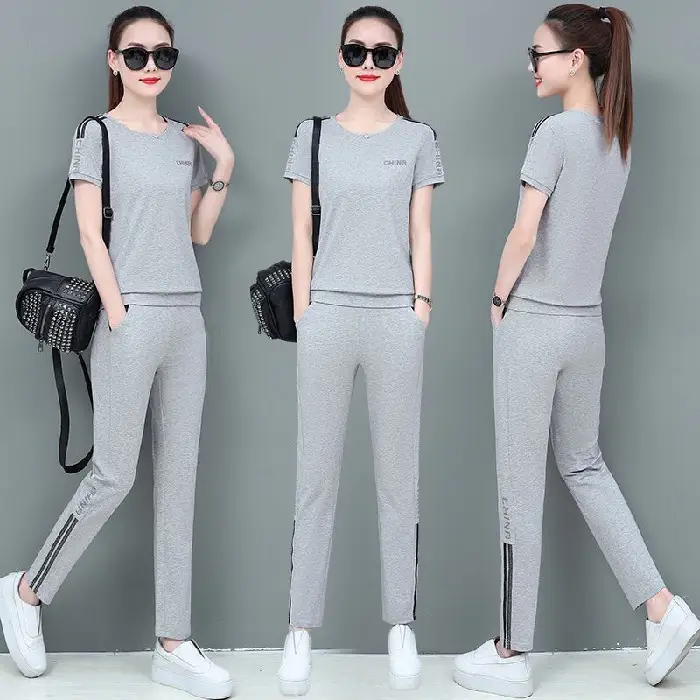 Women Red Casual Sports Suit Summer Two-Piece Loose Fit - Image 3