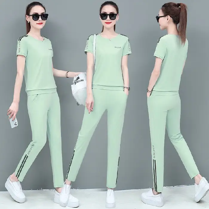 Women Red Casual Sports Suit Summer Two-Piece Loose Fit - Image 4