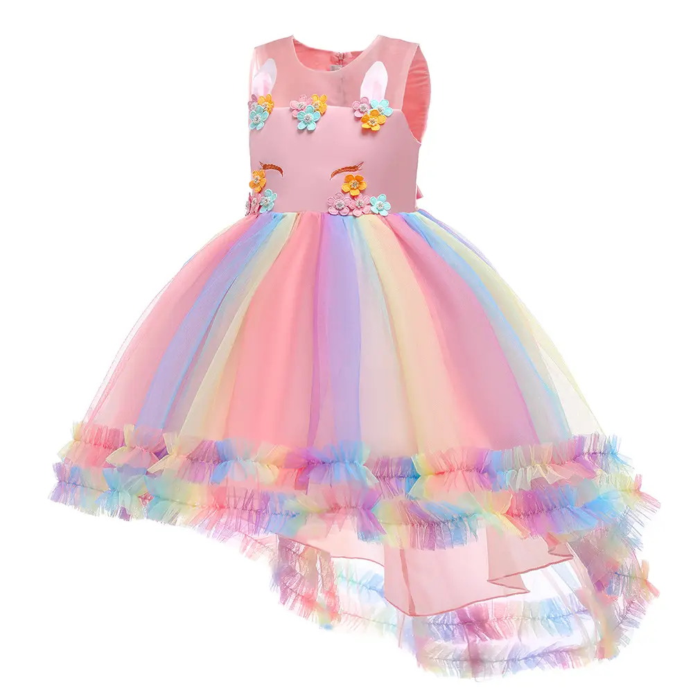 2025 Unicorn Princess Dress for Girls Colorful Tail Skirt - Image 2