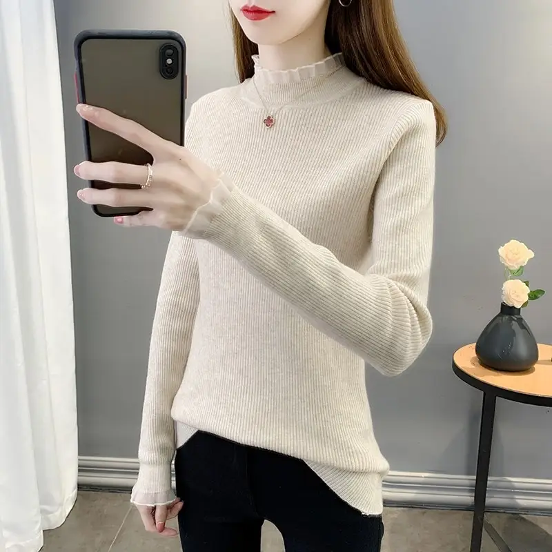 Women Lace Spliced Half Turtleneck Sweater 2025 — feature 3