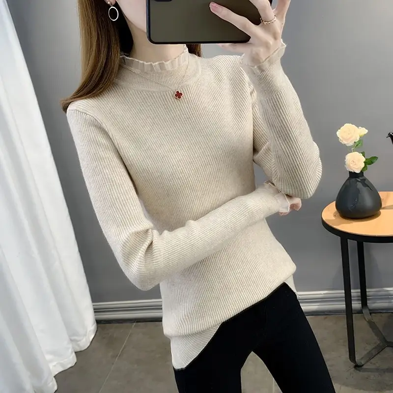 Women Lace Spliced Half Turtleneck Sweater 2025 — feature 5