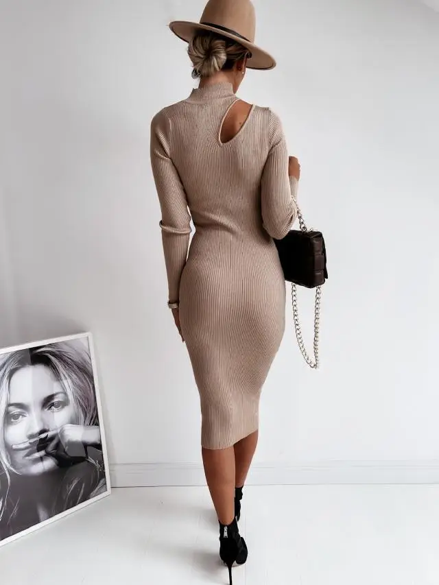 Black Knitted Long Sleeve Dress for Women - Image 6