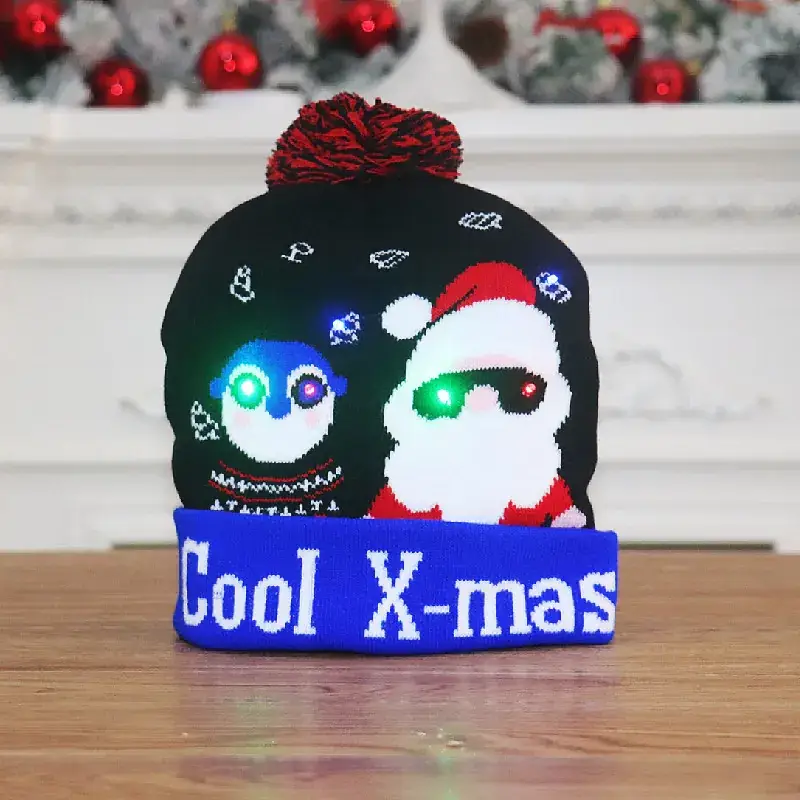 New Christmas Knitted Hats with Light Adult Children Colorful Luminous Design