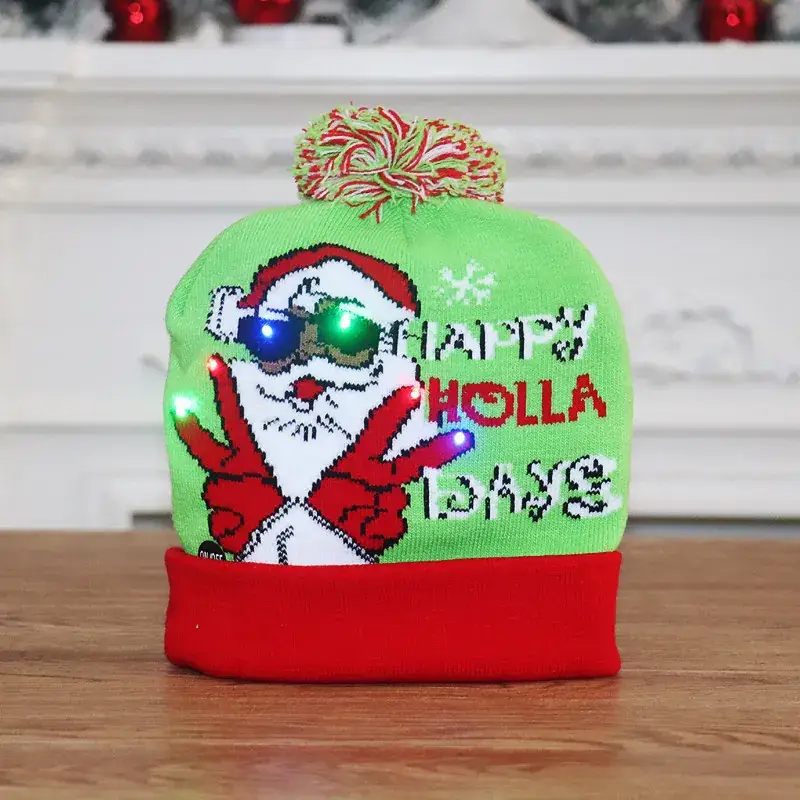 New Christmas Knitted Hats with Light Adult Children Colorful Luminous Design