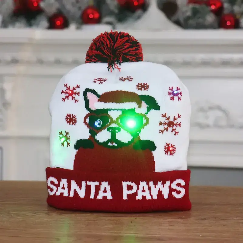 New Christmas Knitted Hats with Light Adult Children Colorful Luminous Design