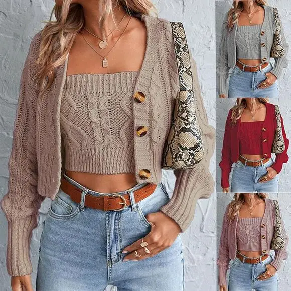 Women's Maroon Knit Loose Sleeve Sweater with V-Neck — feature 30