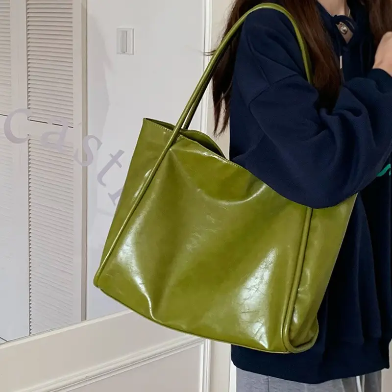 Large Capacity Women's Tote Bag Brown Leather Shoulder Casual - Image 2