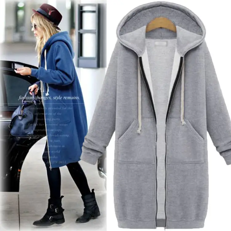Women's Grey Hooded Long Sleeve Sweater Coat - Image 16