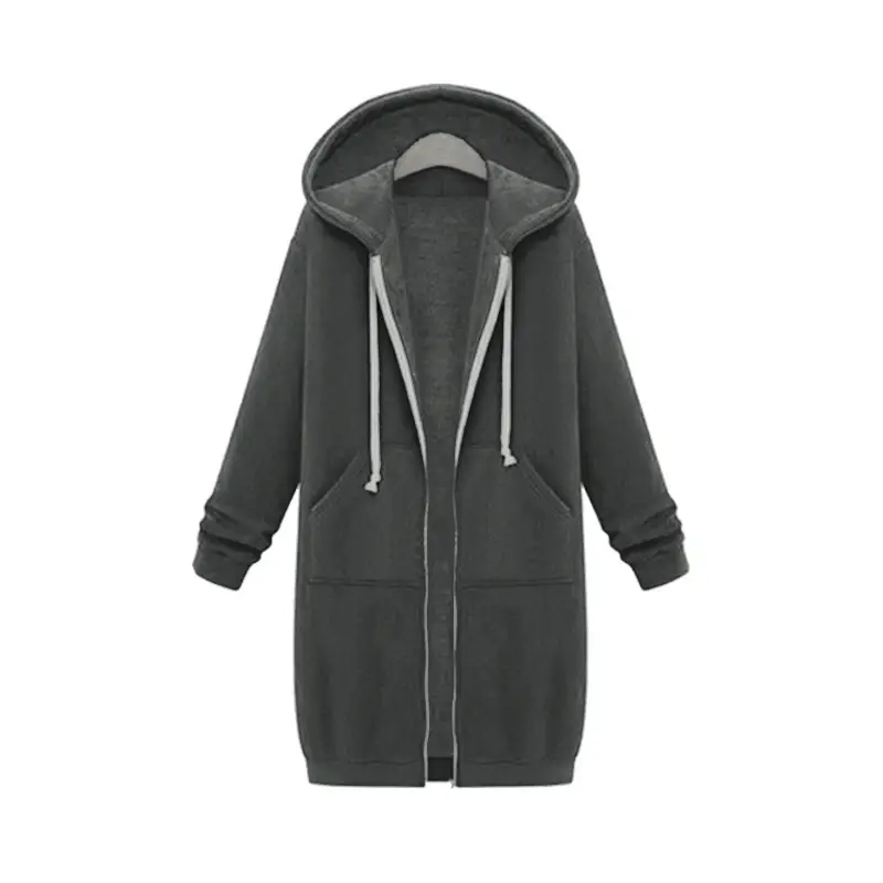 Women's Grey Hooded Long Sleeve Sweater Coat - Image 10