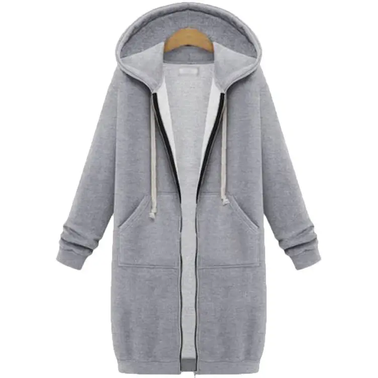 Women's Grey Hooded Long Sleeve Sweater Coat - Image 2