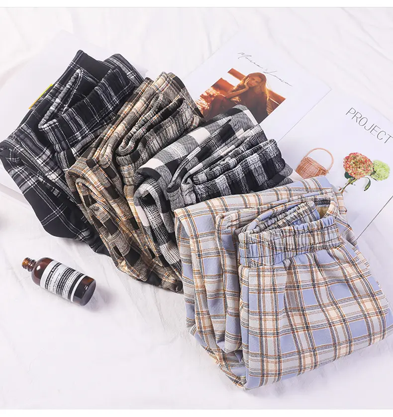 Women Plaid Thick Velvet Pants Winter Warm High Waist — feature 32