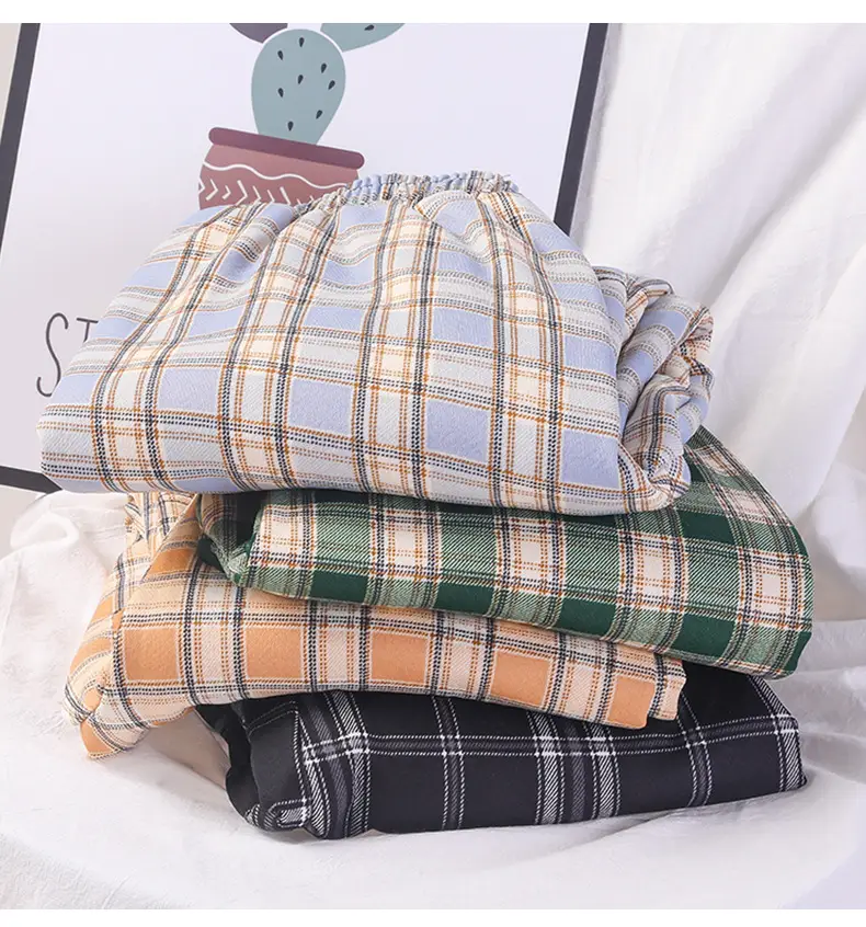 Women Plaid Thick Velvet Pants Winter Warm High Waist — feature 35