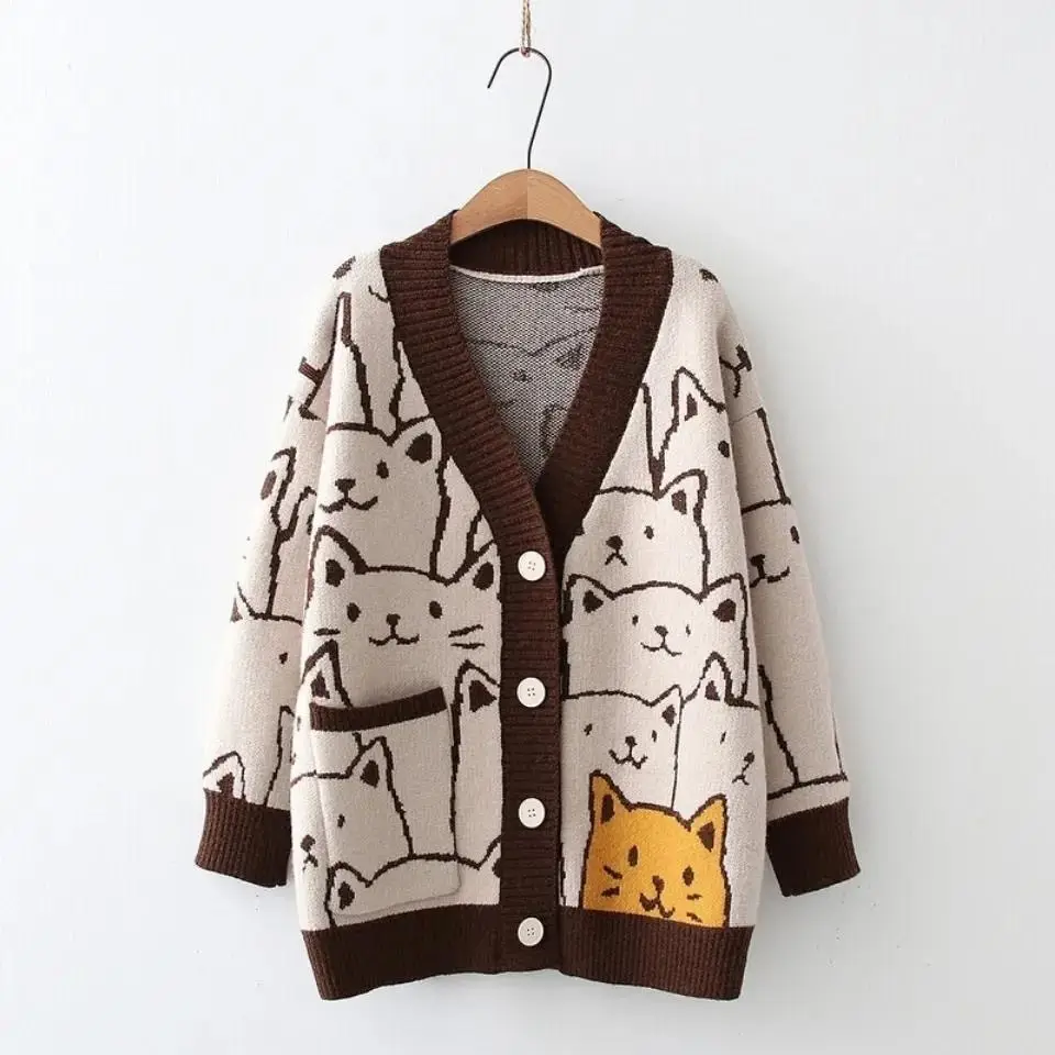 2026 V-Neck Cartoon Knitted Cardigan for Women