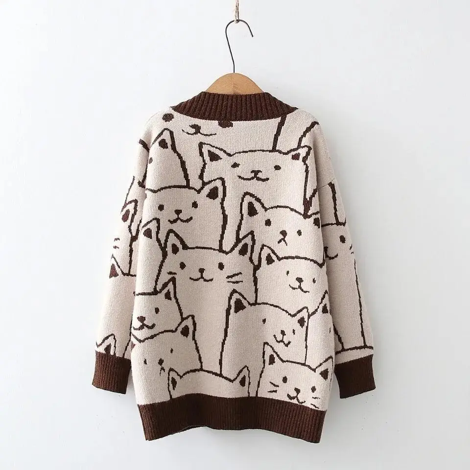 2026 V-Neck Cartoon Knitted Cardigan for Women