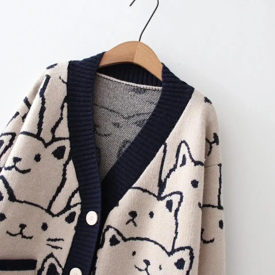 2026 V-Neck Cartoon Knitted Cardigan for Women