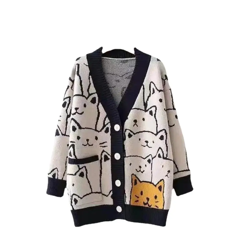 2026 V-Neck Cartoon Knitted Cardigan for Women