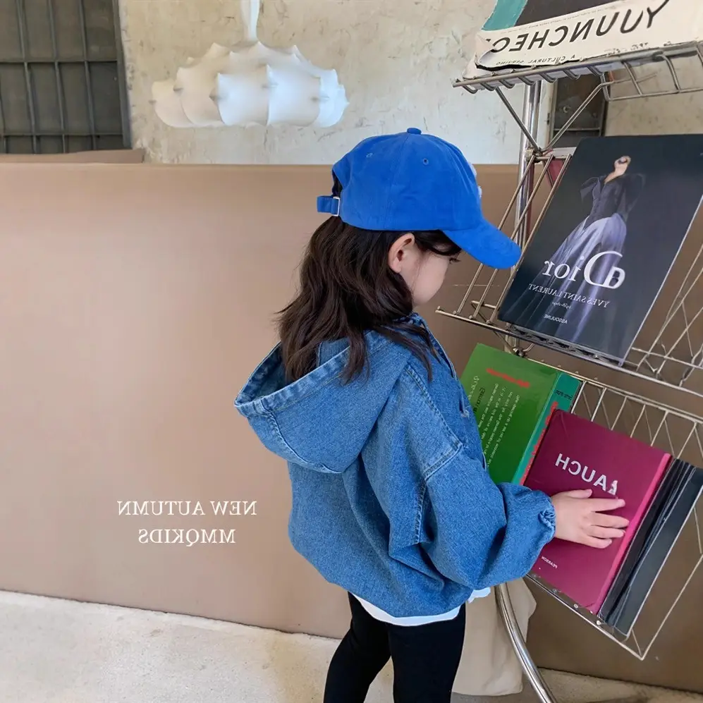 Girls Denim Hooded Coat Blue 2021 Autumn New - Image 4