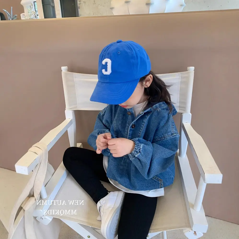 Girls Denim Hooded Coat Blue 2021 Autumn New - Image 5