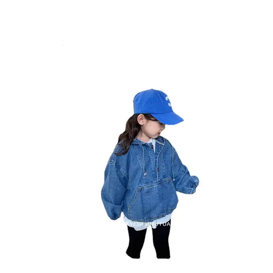 Girls Denim Hooded Coat Blue 2021 Autumn New - Image 6