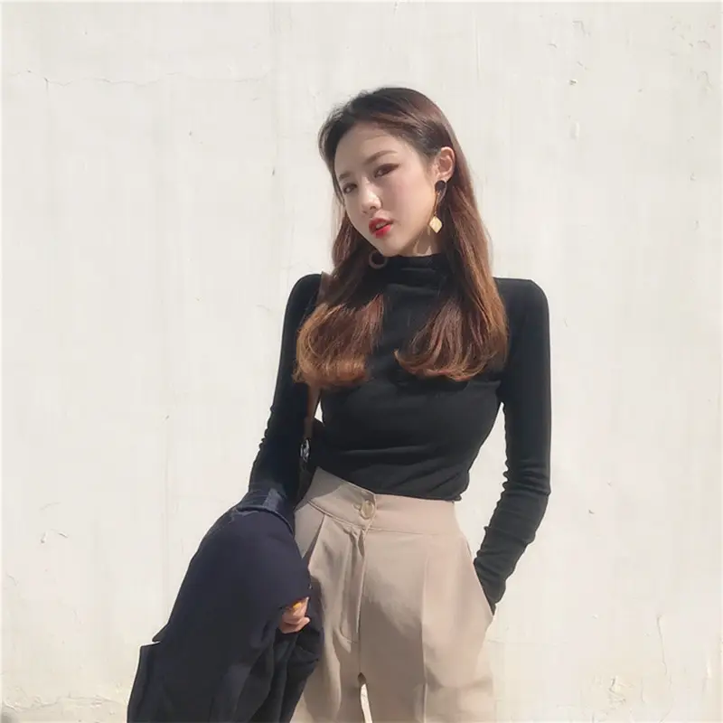 Women Long Sleeve Turtleneck Top Brown Winter Wear - Image 12
