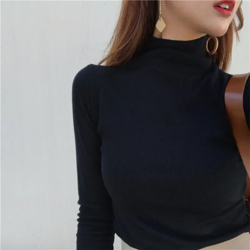 Women Long Sleeve Turtleneck Top Brown Winter Wear - Image 13