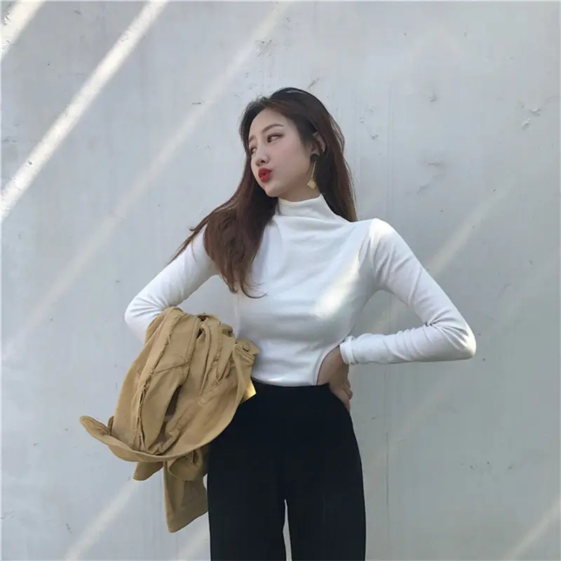 Women Long Sleeve Turtleneck Top Brown Winter Wear - Image 14