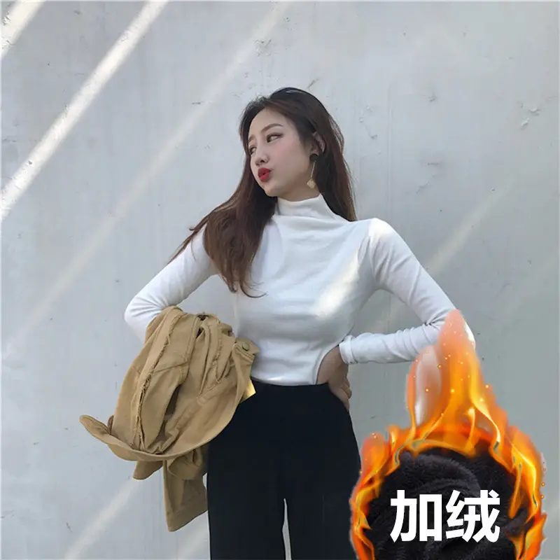 Women Long Sleeve Turtleneck Top Brown Winter Wear - Image 10
