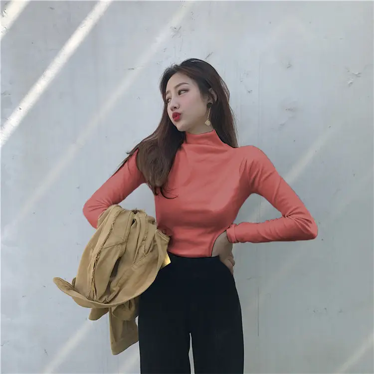 Women Long Sleeve Turtleneck Top Brown Winter Wear - Image 5
