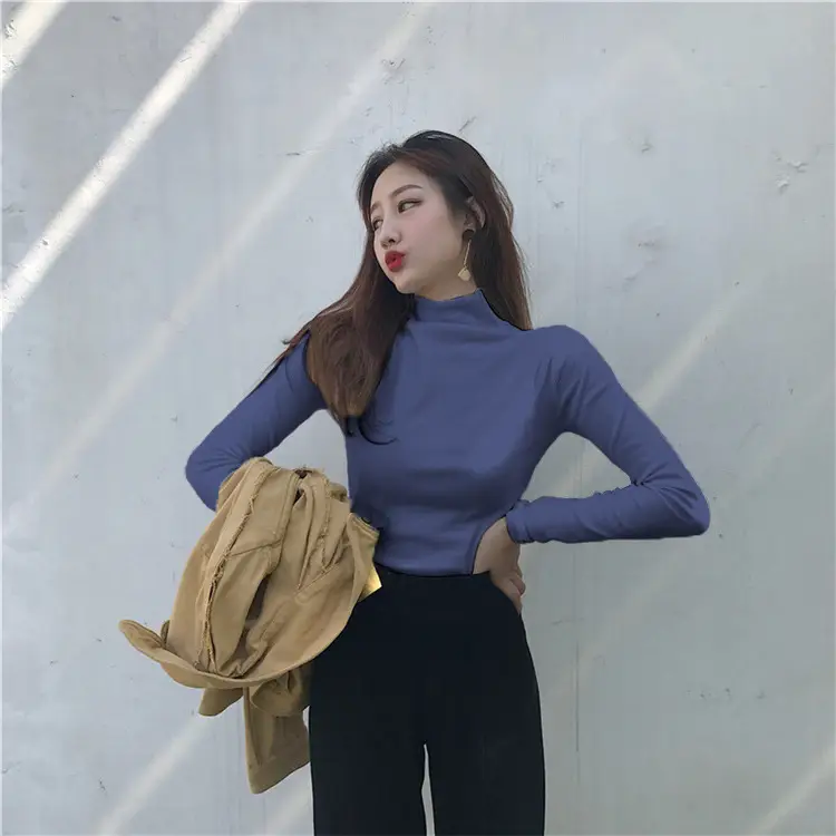 Women Long Sleeve Turtleneck Top Brown Winter Wear - Image 6