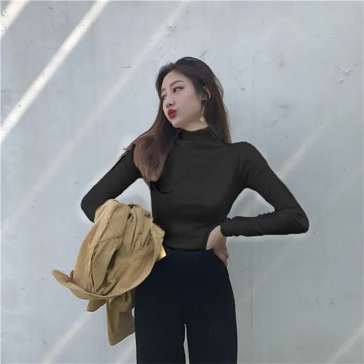 Women Long Sleeve Turtleneck Top Brown Winter Wear - Image 8